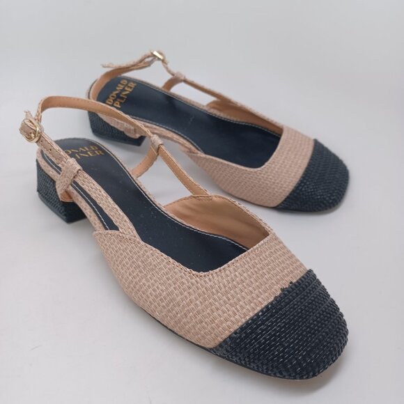 Donald Pliner Shoes Black Tan Spectator Woven Raffia Slingback Pumps Womens 7 M - Picture 11 of 16